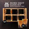 Viking Culture Horn Shot Glasses - Authentic Medieval and Nordic-Inspired Drinkware with Wooden Serving and Storage Tray - Handmade Drinking Set - Perfect for Parties, Collection and Gift - 6-Pack