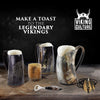Viking Culture Ox Horn Mug, Norse Pendant, and Bottle Opener (3 Pc. Set) Authentic 32-oz. Ale, Mead, and Beer Tankard | Vintage Stein with Handle | - Polished Finish | Thors Hammer