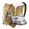 Viking Culture Ox Horn Mug, Norse Pendant, and Bottle Opener (3 Pc. Set) Authentic 32-oz. Ale, Mead, and Beer Tankard | Vintage Stein with Handle | - Natural Finish | The Jarl