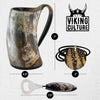 Viking Culture Ox Horn Mug, Norse Pendant, and Bottle Opener (3 Pc. Set) Authentic 32-oz. Ale, Mead, and Beer Tankard | Vintage Stein with Handle | - Natural Finish | Wolf/Fenrir
