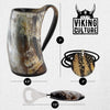 Viking Culture Ox Horn Mug, Norse Pendant, and Axe Bottle Opener (3 Pc. Set) Authentic 32-oz. Ale, Mead, and Beer Tankard | Vintage Stein with Handle | - Natural Finish | The Jarl