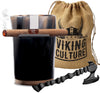 Viking Culture Horn Mead Cup - Nordic Inspired Drinking Vessel | Handmade Goblet for Wine Beer Ale - Safe and Unique Drink Tumbler Gift with Axe Bottle Opener, Cigar Holder and Burlap Bag