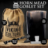 Viking Culture Horn Mead Cup - Nordic Inspired Drinking Vessel | Handmade Goblet for Wine Beer Ale - Safe and Unique Drink Tumbler Gift with Axe Bottle Opener, Cigar Holder and Burlap Bag
