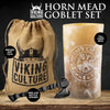 Viking Culture Horn Mead Cup - Authentic Medieval and Nordic-Inspired Drinking Vessel - Handmade Goblet for Wine, Beer, Ale - Safe and Unique Drink Tumbler Gift with Axe Bottle Opener and Burlap Bag - Polished Finish | Compass/Vegvisir