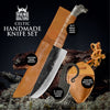 Viking Culture 2-Piece Viking knife Set - 10.3" Wolf-Head Viking Knife with 6.5" Blade & Leather Sheath - 3" Celtic Pocket Knife with Necklace Case - Sharp Hand-Forged Real Carbon Steel