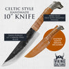 Viking Culture 2-Piece Viking knife Set - 10.3" Wolf-Head Viking Knife with 6.5" Blade & Leather Sheath - 3" Celtic Pocket Knife with Necklace Case - Sharp Hand-Forged Real Carbon Steel
