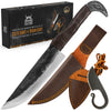 Viking Culture 2-Piece Viking Knife Set - 10.3" Raven-Head Viking Knife with 6.5" Blade & Leather Sheath - 3" Celtic Pocket Knife with Necklace Case - Sharp Hand-Forged Real Carbon Steel