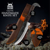 Viking Culture 2-Piece Viking Knife Set - 10.3" Raven-Head Viking Knife with 6.5" Blade & Leather Sheath - 3" Celtic Pocket Knife with Necklace Case - Sharp Hand-Forged Real Carbon Steel