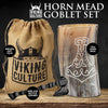 Viking Culture Horn Mead Cup - Authentic Medieval and Nordic-Inspired Drinking Vessel - Handmade Goblet for Wine, Beer, Ale - Safe and Unique Drink Tumbler Gift with Axe Bottle Opener and Burlap Bag - Polished Finish | Thors Hammer
