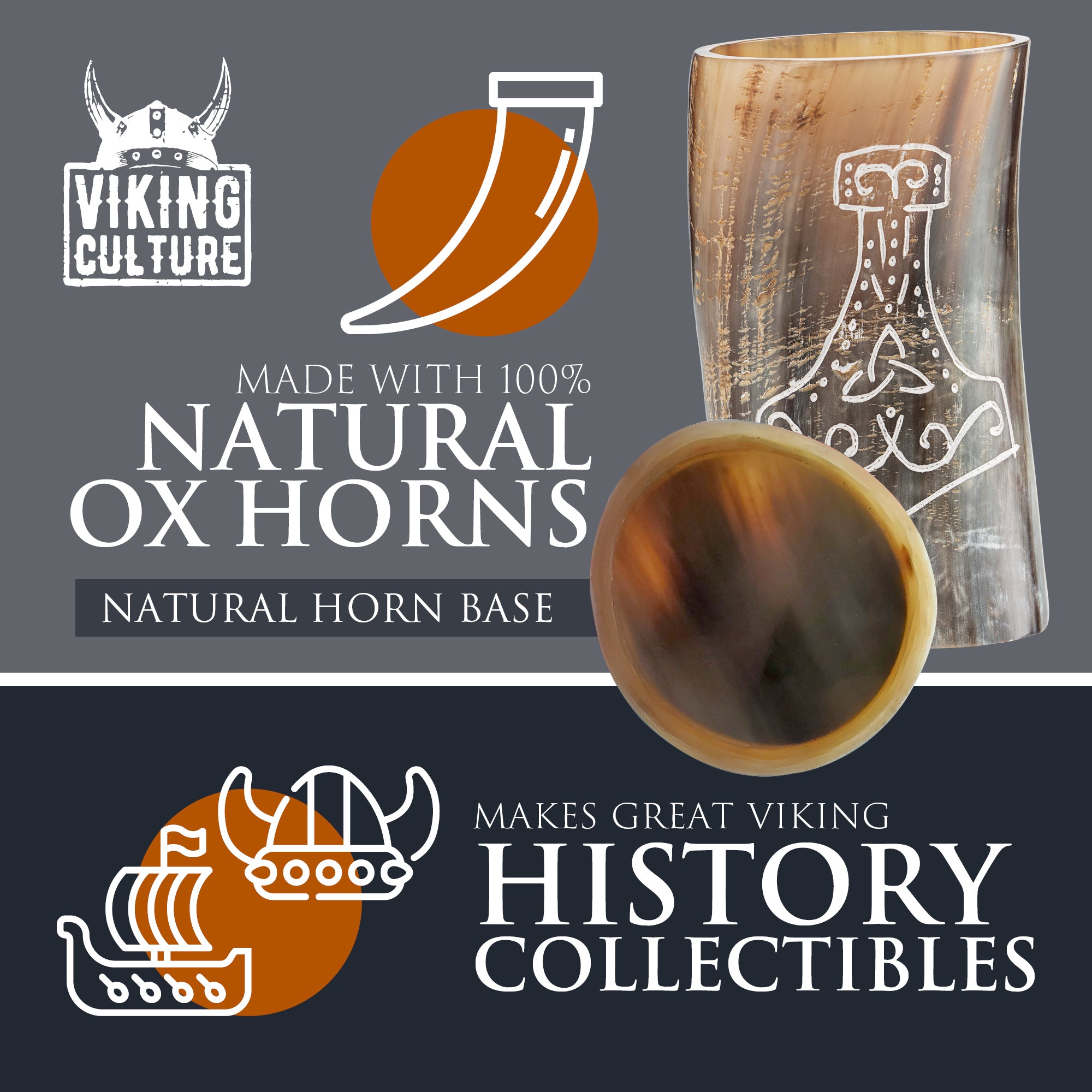 Viking Culture Horn Mead Cup - Authentic Medieval and Nordic-Inspired Drinking Vessel - Handmade Goblet for Wine, Beer, Ale - Safe and Unique Drink Tumbler Gift with Axe Bottle Opener and Burlap Bag - Polished Finish | Compass/Vegvisir