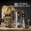 Viking Culture Ox Horn Mug, Shot Glass, and Bottle Opener (3 Pc. Set) 16-oz. Custom Intricate Design - Polished Finish