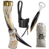 Viking Culture 16 oz. Viking Horn Mug with Beer Opener, Stand, Genuine Leather Belt Holster and Vintage Burlap Bag, Polished Finished