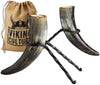 Viking Culture Horn Tealight Candle Holder Set with Wrought Iron Stands, Rustic Home Decor for Modern, Vintage or Farmhouse Styles, Vintage Burlap Storage Bag