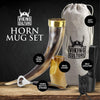Viking Culture 16 oz. Viking Horn Mug with Beer Opener, Stand, Genuine Leather Belt Holster and Vintage Burlap Bag, Polished Finished