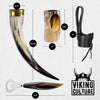 Viking Culture 16 oz. Viking Horn Mug with Beer Opener, Stand, Genuine Leather Belt Holster and Vintage Burlap Bag, Polished Finished