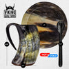 Viking Culture Coffee Horn Mug with Spoon, Plate and Bag, 3 Pc Set,Horned Handle with Rustic Natural Finish,Safely Holds Hot and Cold