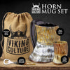 Viking Culture Ox Horn Mug, Shot Glass, and Bottle Opener (3 Pc. Set) Authentic 16-oz. Beer Tankard | Vintage Stein with Handle, The Jarl