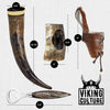 Viking Culture 16 oz. Viking Horn Mug with Beer Opener, Stand, Genuine Fur Belt Holster and Vintage Burlap Bag, Natural Finished