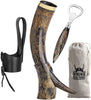 Viking Culture 16 oz. Viking Horn Mug with Beer Opener, Stand, Genuine Leather Belt Holster and Vintage Burlap Bag, Natural Finished