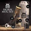 Viking Culture 16 oz. Viking Horn Mug with Beer Opener, Stand, Genuine Leather Belt Holster and Vintage Burlap Bag, Natural Finished