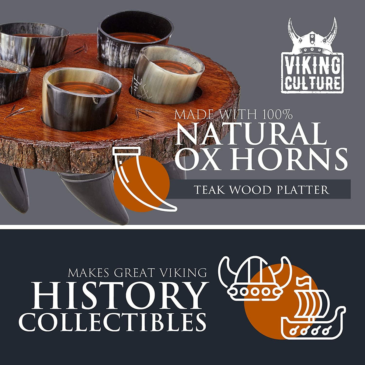 Horn Shot Glasses Set, factory Nordic-Inspired Drinkware with Wooden Serving and Storage Tray Set of 12 - By Viking Culture