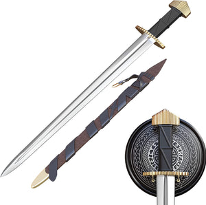 Viking Culture Blade for Cosplay - for LARP Play & Medieval Reenactments Vikings Age Middle Ages Arming - Black Wrapped Wood Single Handed Handle & Leather Belt Scabbard Sheath