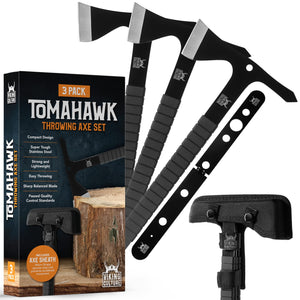 Tomahawk Throwing Axe - Set of 3 Throwing Axes and Tomahawks with Tactical Hatchet Sheath and Target Stencil - 11.1" Full Tang Metal Throwing Tomahawk, Axe Throwing Game