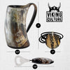 Viking Culture Ox Horn Mug, Norse Pendant, and Bottle Opener (3 Pc. Set) Authentic 32-oz. Ale, Mead, and Beer Tankard | Vintage Stein with Handle | - Natural Finish | The Jarl