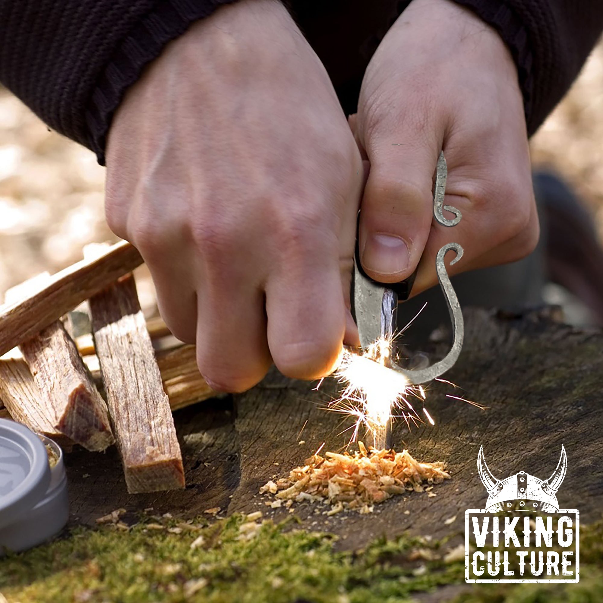 Viking Culture Fire Starter with Survival Knife and Sharpening Stone – 3Pcs Viking Set with 4” Celtic Pocket Knife – Genuine Leather Pocket for Safe Keeping – Premium Craftsmanship