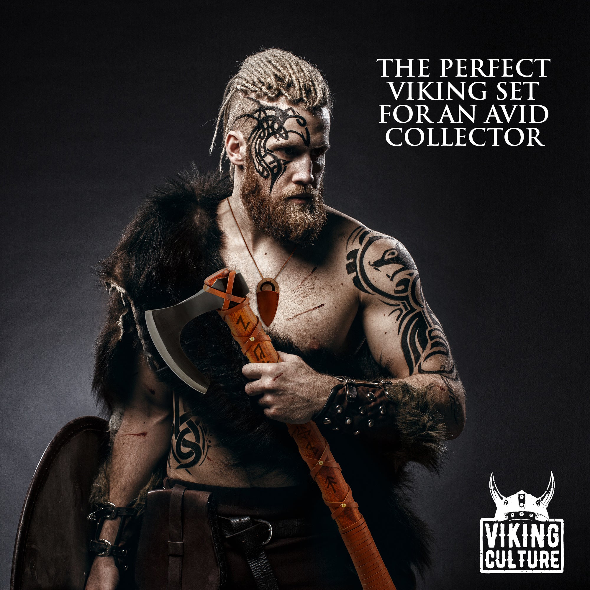 Viking Culture 2-Piece Viking knife Set - 10.3 Wolf-Head Viking