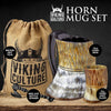 Viking Culture Ox Horn Mug, Shot Glass, and Axe Bottle Opener (3 Pc. Set) 16-oz. Beer Tankard Custom Intricate Design | The Jarl